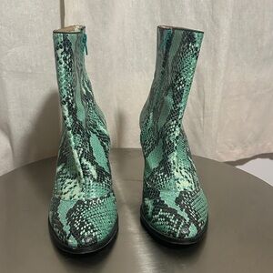Teal Snake Print Ankle Boots